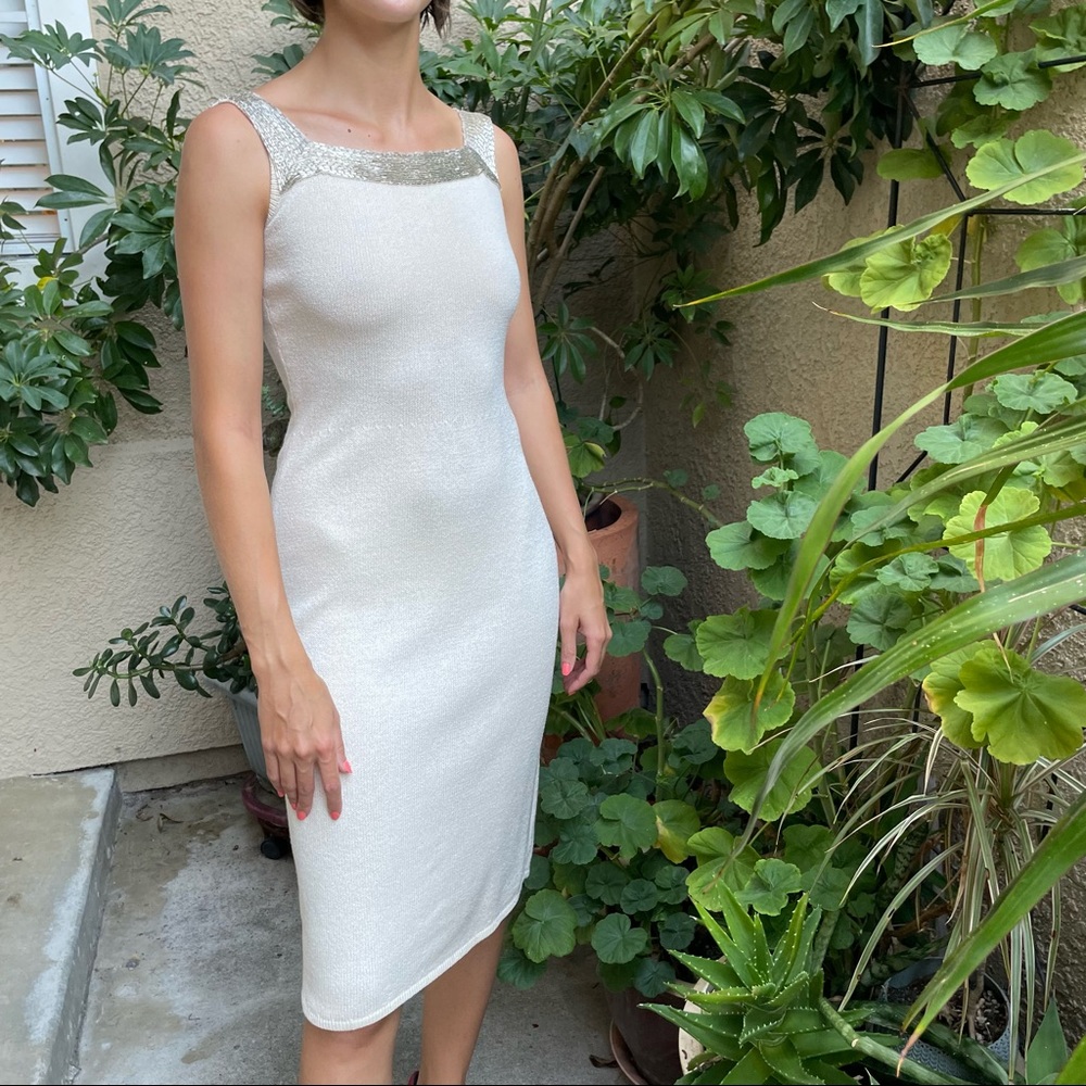 Vintage light cream/silver St.John knitted dress
